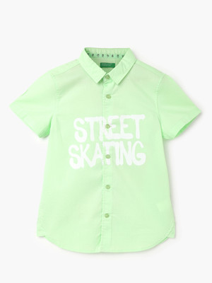 United Colors of Benetton Boys Printed Casual Light Green Shirt