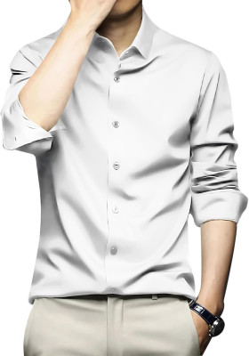 DENEEJA Men Solid Party White Shirt