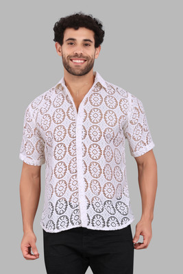 Kryvyn Men Self Design Casual White Shirt
