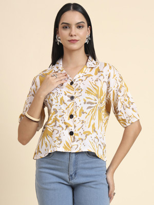 Dressberry Women Printed Casual Yellow Shirt