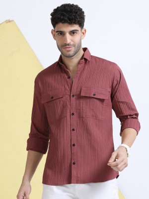 SYSBELLA FASHION Men Self Design Casual Brown Shirt