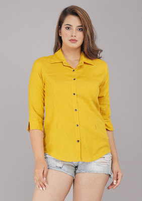 Fly Finishing Women Solid Casual Yellow Shirt