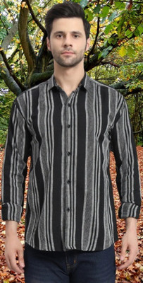 PALWEAR FASHION Men Striped Casual Black Shirt
