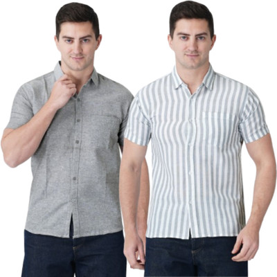 RAFIYA Men Solid Casual Grey Shirt(Pack of 2)