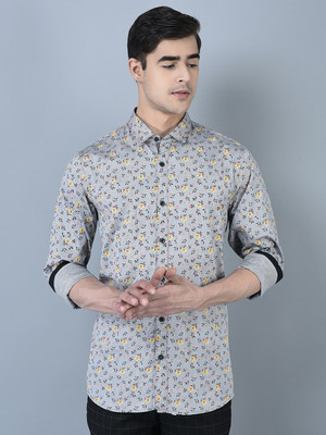 Canoe Men Floral Print Casual Grey Shirt