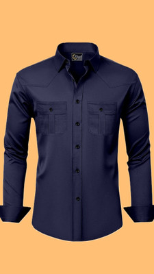 The style grove Men Solid Casual Blue Shirt