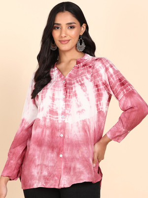 PinkTribe Women Dyed/Ombre Casual Pink Shirt