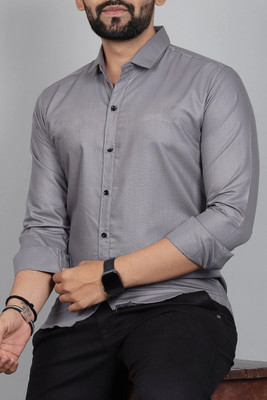 Qlonz Store Men Solid Casual Grey Shirt