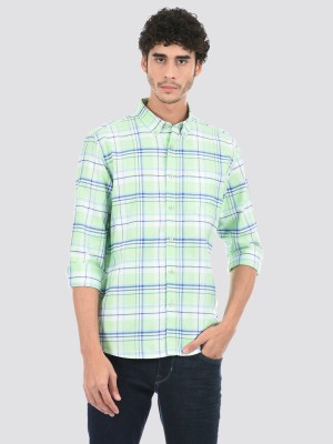 London Fog Men Checkered Casual Light Green, Blue, White Shirt