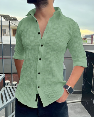 DEARISE Men Self Design Casual Light Green Shirt