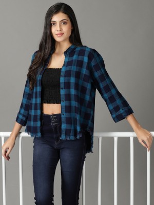 Showoff Women Checkered Casual Blue Shirt