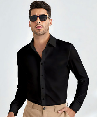 Webric Men Solid Formal Black Shirt