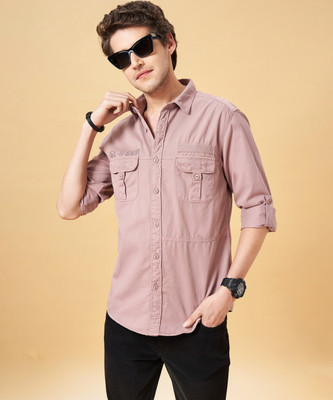 PEOPLE Men Solid Casual Pink Shirt