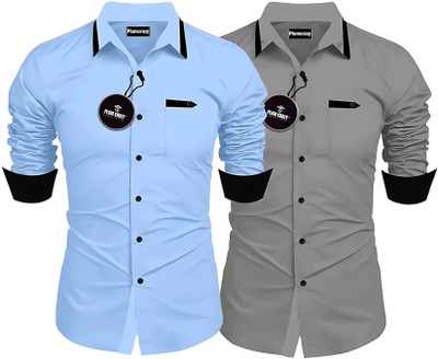 Plum Crazy Men Solid Casual Multicolor Shirt(Pack of 2)