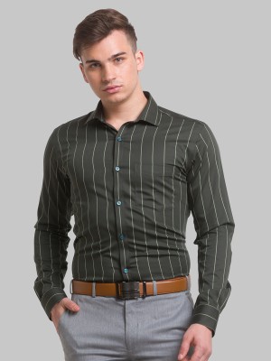 PARK AVENUE Men Striped Casual Green Shirt