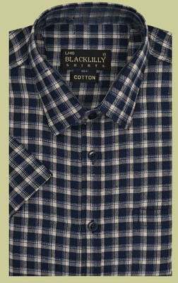 BlackLilly Men Checkered Casual Blue, White Shirt
