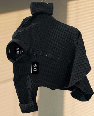 Kadhare Fashion Men Self Design Casual Black Shirt