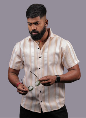 Rajaranchod creation Men Self Design Casual Beige, White Shirt