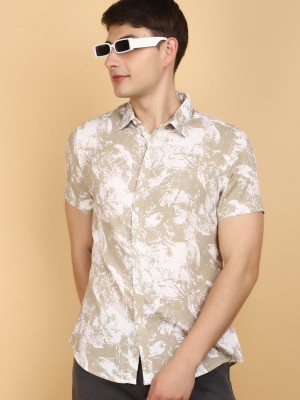 V-MART Men Printed Casual Beige, White Shirt