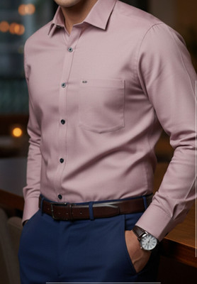 zylowere Men Solid Formal Pink Shirt