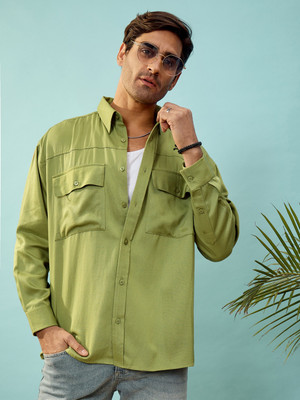 MASCLN SASSAFRAS Men Solid Casual Light Green Shirt