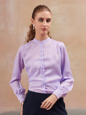 all about you Women Solid Formal Purple Shirt
