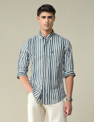 U.S. POLO ASSN. Men Striped Casual Green Shirt