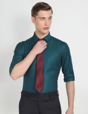 ARROW Men Self Design Formal Dark Green Shirt