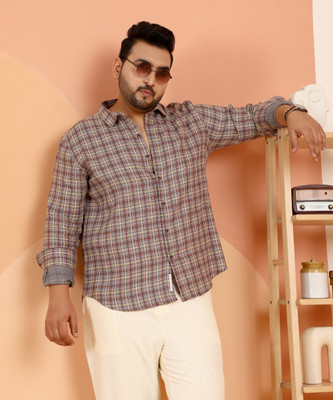 Instafab Plus Men Checkered Casual Grey Shirt