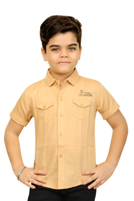 FASHION GRAB Boys Solid Casual Beige Shirt