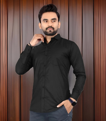 HOC Men Solid Casual Black Shirt