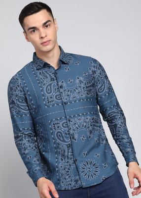 KETCH Men Printed Casual Blue Shirt