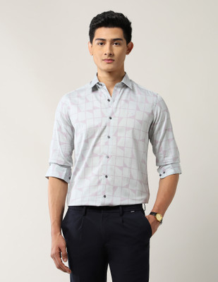 Arrow Newyork Men Geometric Print Formal Purple, White Shirt