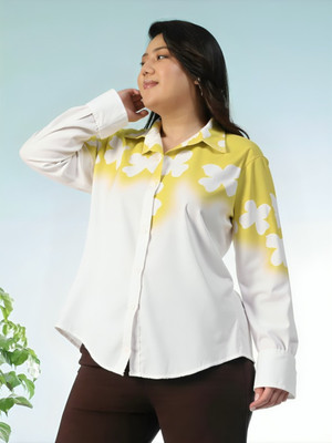 MAYKR Women Printed Casual Yellow, White Shirt