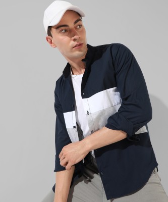 CAMPUS SUTRA Men Self Design Casual Dark Blue, White Shirt