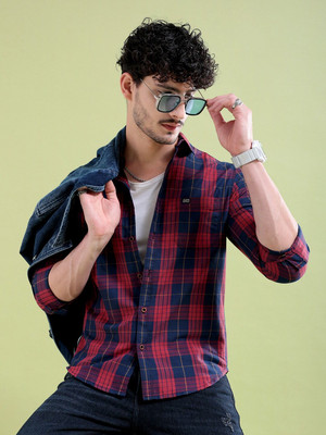 The Indian Garage Co. Men Checkered Casual Dark Blue Shirt