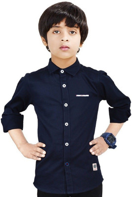 crane Boys Solid Casual Dark Blue Shirt