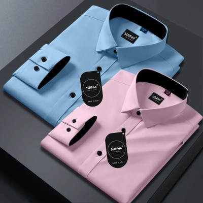 MBF66 Men Solid Casual Blue, Pink Shirt(Pack of 2)