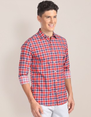 U.S. POLO ASSN. Men Checkered Casual Red, Dark Blue, White Shirt