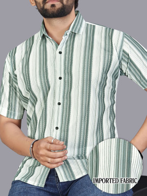 MUMIN Men Printed Casual Light Green Shirt
