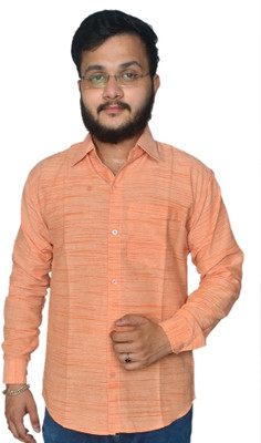 DESHBANDHU KHADI Men Self Design Casual Orange Shirt