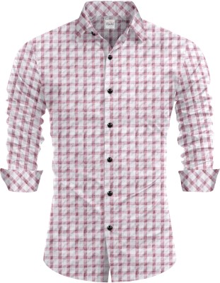 MAYPRA Men Checkered Casual Pink, White Shirt