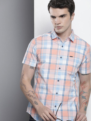 The Indian Garage Co. Men Checkered Casual Pink Shirt