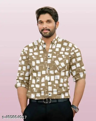 mdfashionhub Men Printed Casual Brown, White Shirt
