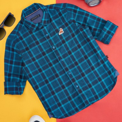 Pantaloons Junior Boys Checkered Casual Blue Shirt