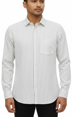 YOUNGVIBE Men Striped Casual White Shirt