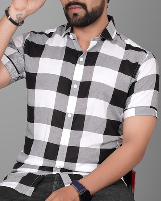 METRONAUT Men Checkered Casual Black, White Shirt