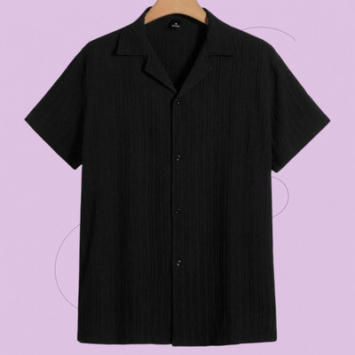 Looksky Men Self Design Casual Black Shirt