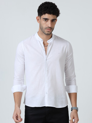 RESERIO Men Solid Casual White Shirt