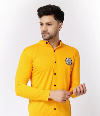 GEUM Men Printed Casual Yellow Shirt